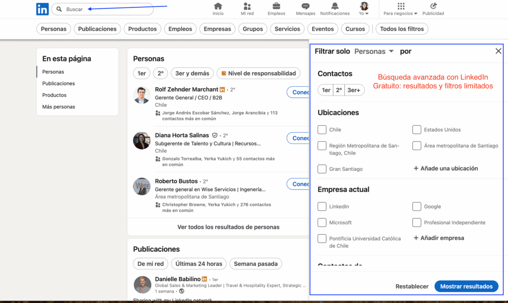 búsqueda avanzada LinkedIn gratuito